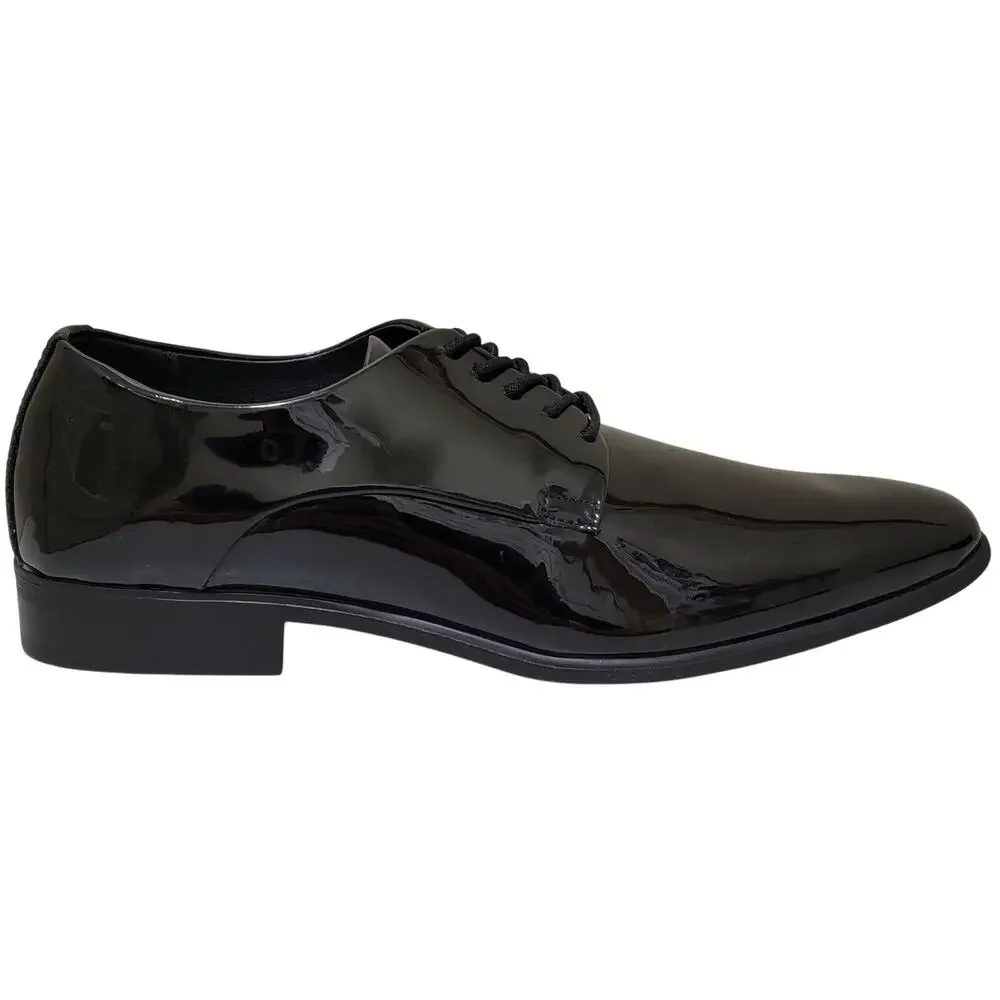 Alfani Men Walkerr Plain Toe Derby Oxfords Size US 11M Black Patent Faux Leather